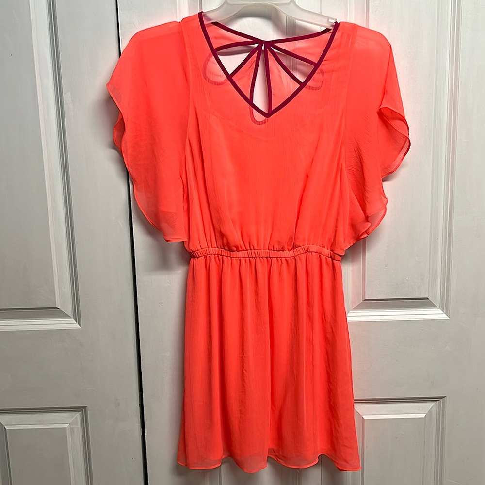 Express Floresant Pink Layered Flutter Sleeve Dress Size S